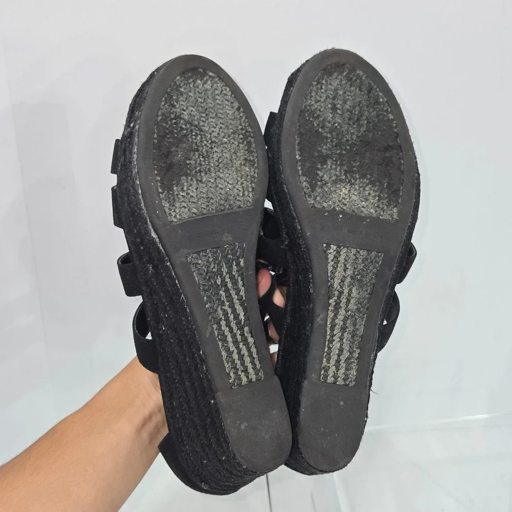 Lauren Ralph Lauren Kelcie Black Canvas Wedge Espadrille Sandals Womens 9B AC658